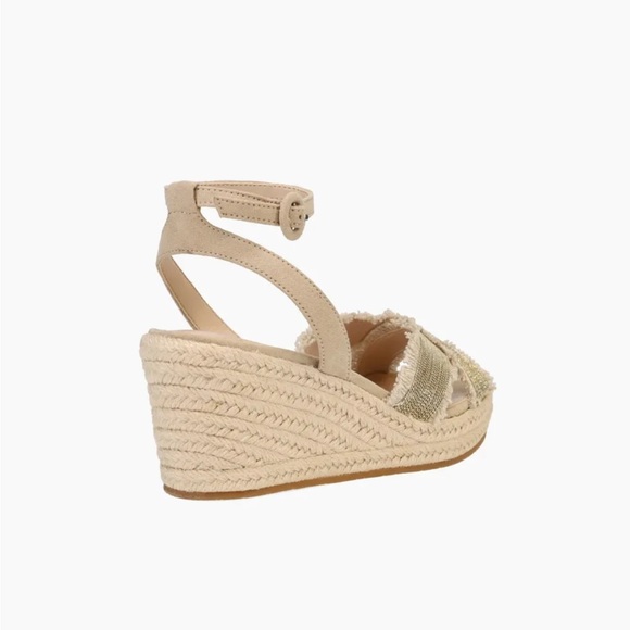 Pelle Moda Women Konner Wedge Sandal Espadrille Natural Beige Suede Linen 8.5 - Picture 6 of 14